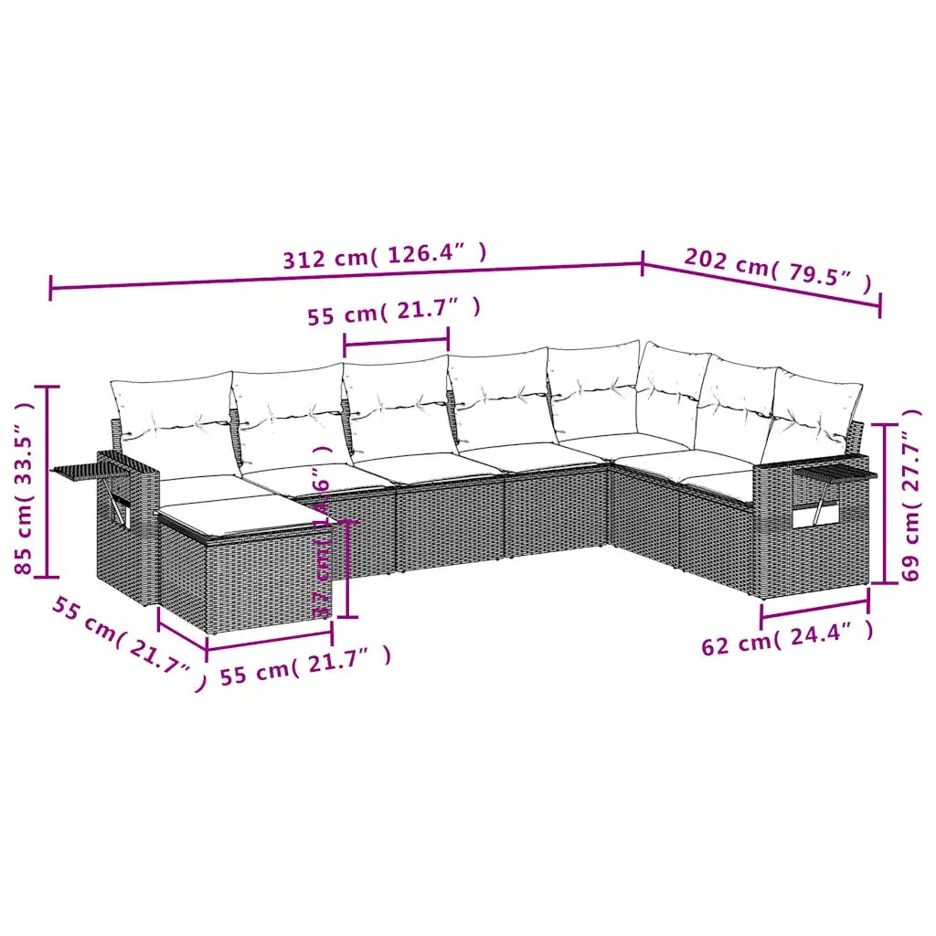 Set Divani da Giardino 8 pz con Cuscini Marrone in Polyrattan 3220563