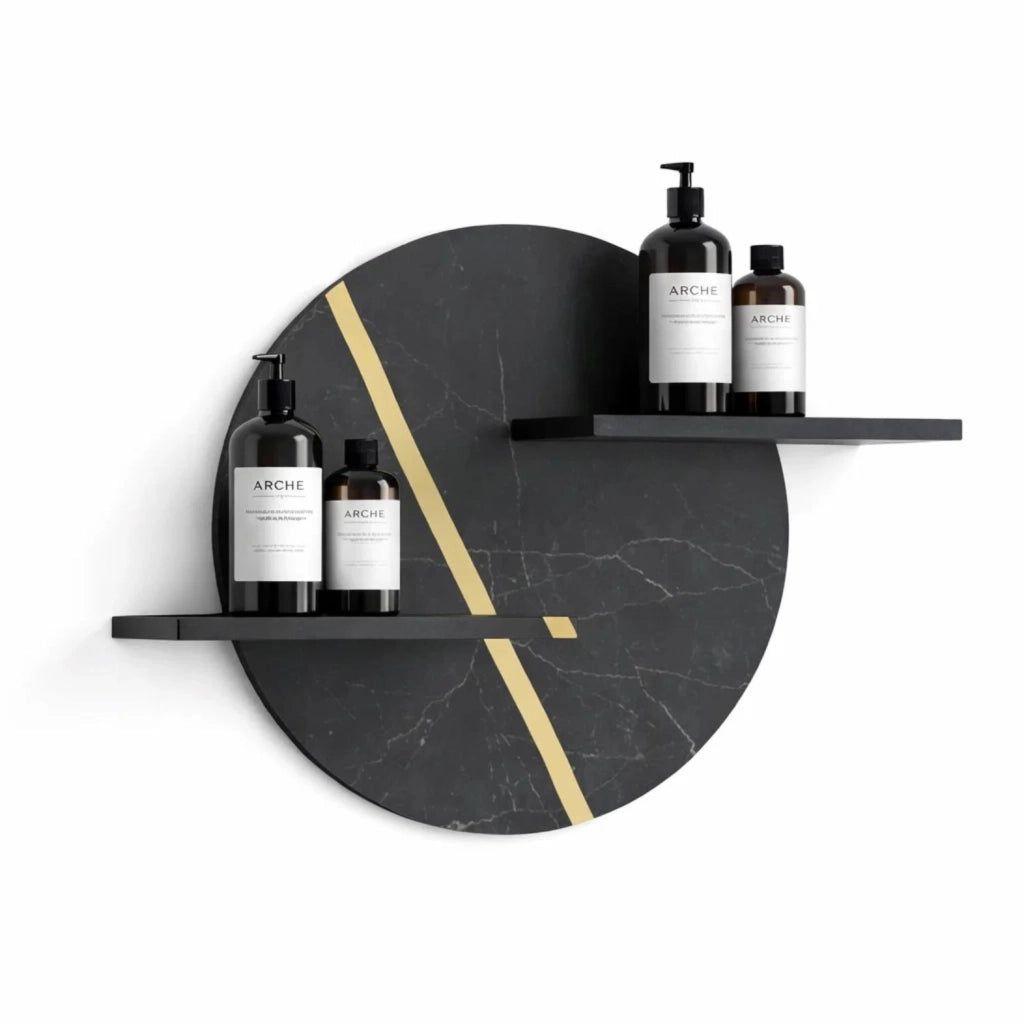 Mensola a parete nero e nocciola venato in artificial stone serie jorm per bagni *** finitura- nero, confezione 1