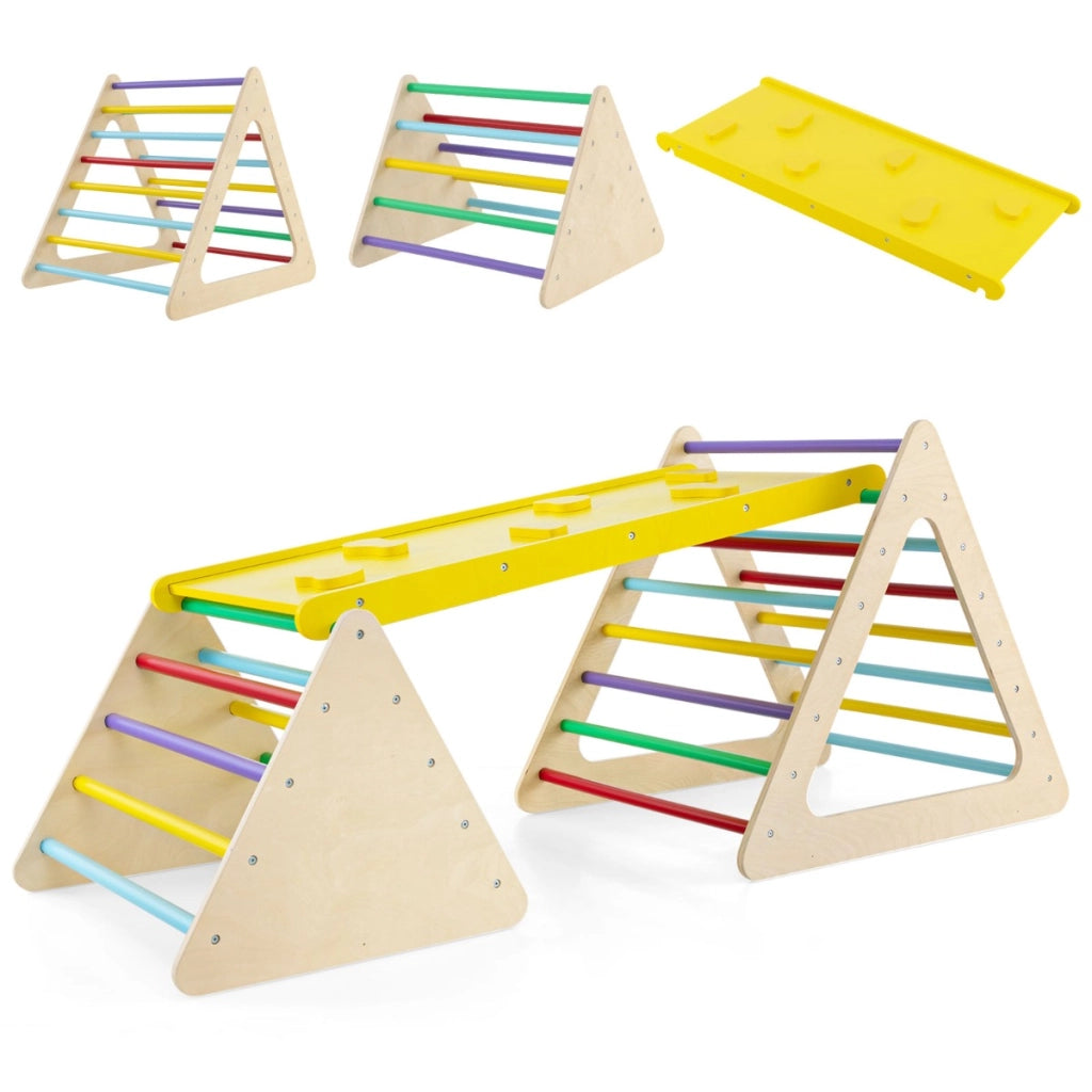 Set da arrampicata 3 in 1 per bambini, Scala triangolare con rampa double face per scivolare e arrampicarsi Colorato 1