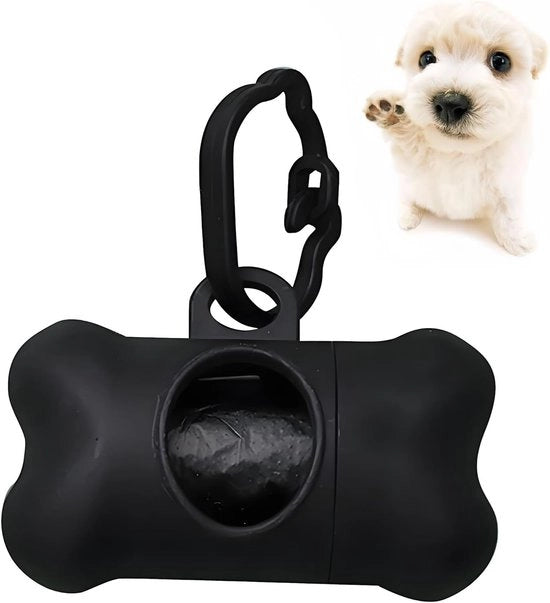 Contenitore per escrementi di cane - con 1 rotolo di sacchetti per escrementi di cane - forma a bottiglia - nero - 8 x 5 cm