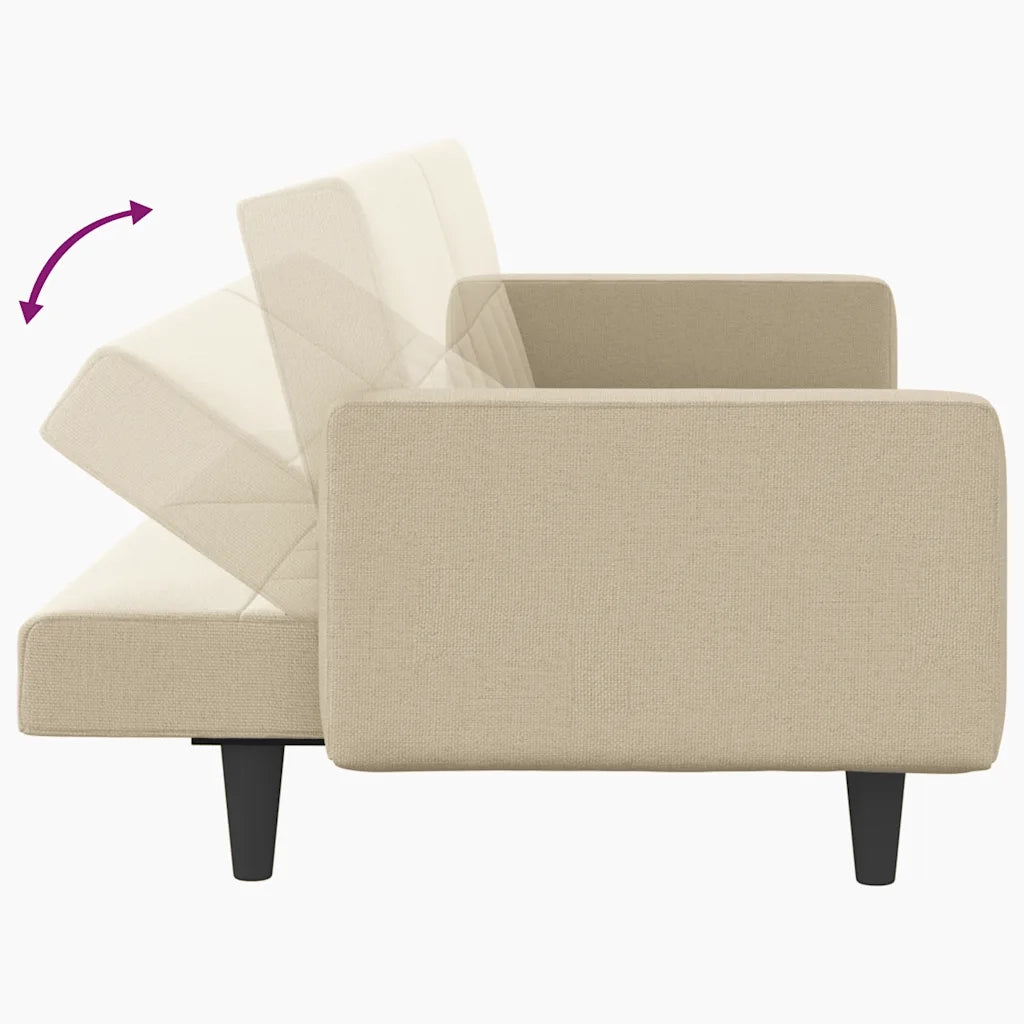 Divano Letto con Cuscini Crema in Tessuto 351878