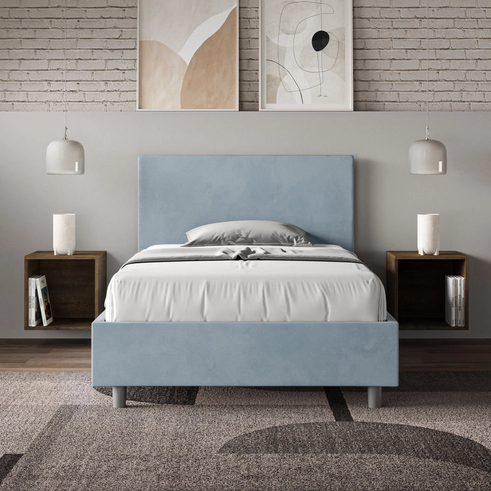 Letto Singolo 80x190 cm con Rete e Contenitore Adele Azzurro