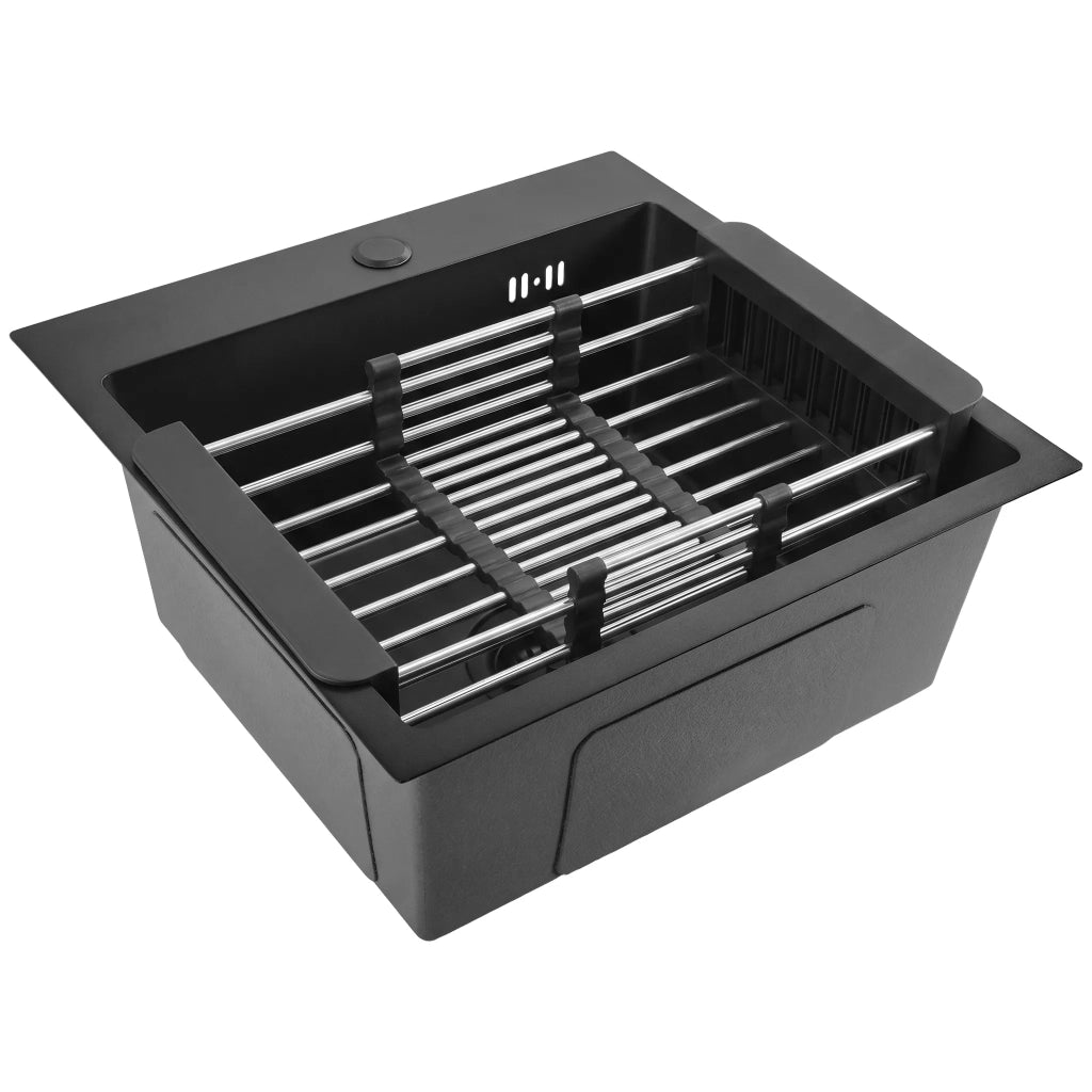 Lavello In Acciaio Con Set Di Accessori 3 Pz. Rea Leo 40 Black Accessori beige