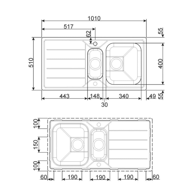 Lavello Smeg LFB102 inox 100x50 cm 1 + 1/2 vasca con gocciolatoio reversibile
