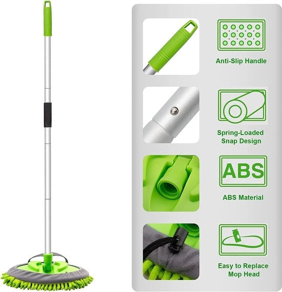 Aeratore per auto con manico telescopico - 157 cm - testa di spazzola girabile 180 gradi - lunga asta - adatto per auto, camper e camionetti - Verde