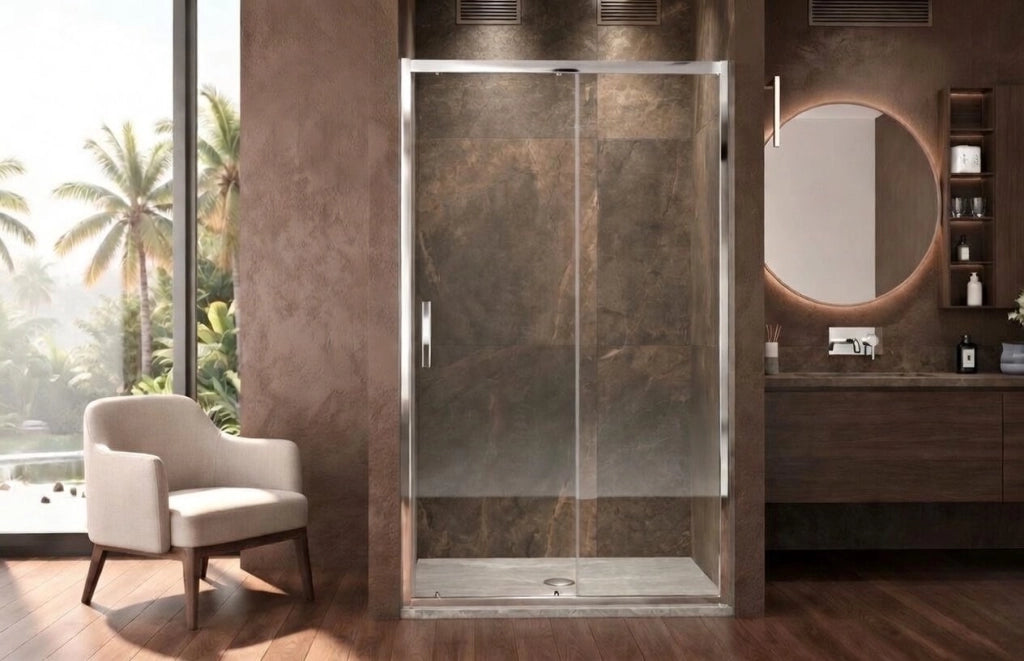 Box doccia a nicchia 105 cm porta scorrevole apertura laterale H190 cm ZEUS - Cromato Lucido