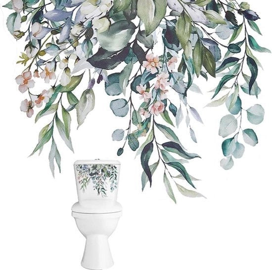Sticker per bagno con motivi di piante e fiori - decorativo - rimovibile - impermeabile - contenitore per il water - autoadesivo - adatto per il bagno - motivo foglia verde