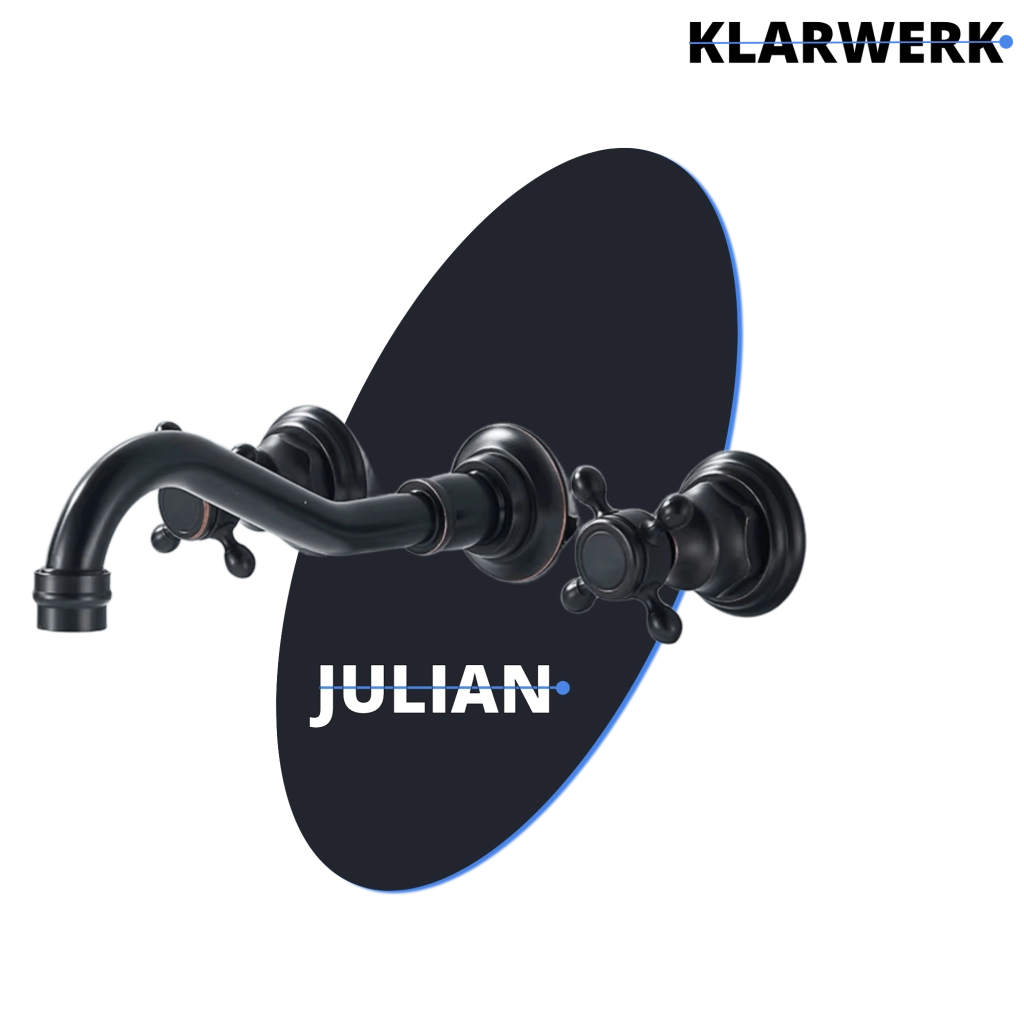 JULIAN | Rubinetto da bagno vintage a 3 fori a parete nero opaco | in acciaio inossidabile retrò da cucina | Antico miscelatore a parete a 2 maniglie