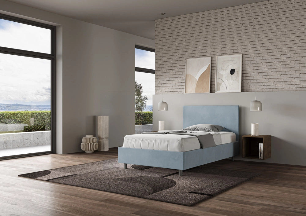 Letto Singolo 80x190 cm con Rete e Contenitore Adele Azzurro