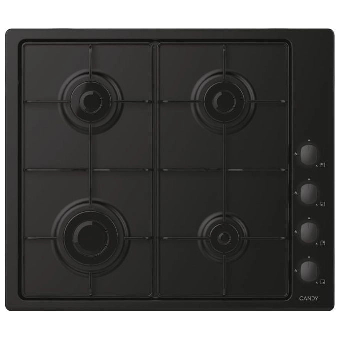 Candy CHW6LBB Piano cottura Gas 60 cm 4 fuochi Comandi Laterali Griglie Smaltate 7200 W colore Nero