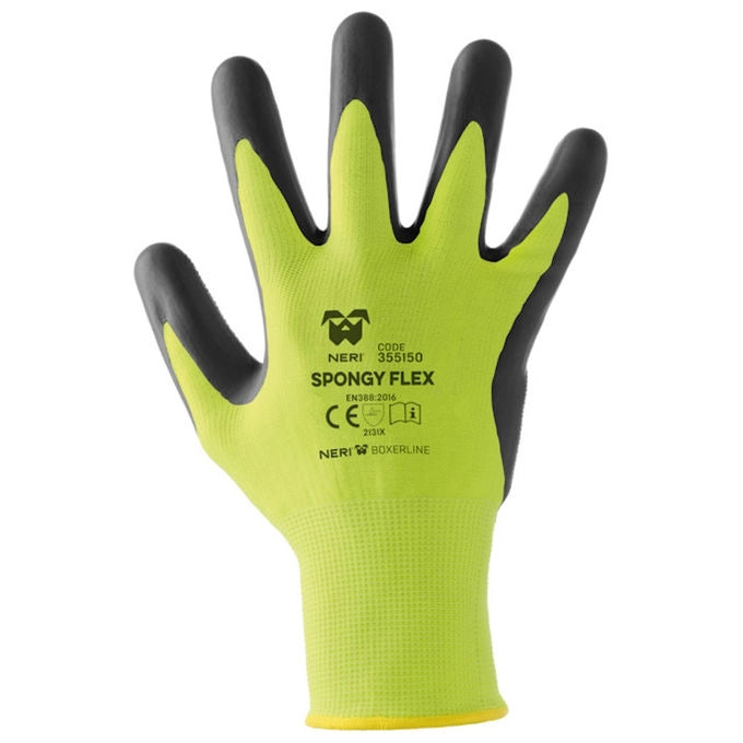 Neri Safety CF12PA SPONGY FLEX Guanti da Lavoro Poliestere calibro 13 Lattice Taglia 10 Confezione 12 pezzi colore Giallo Nero