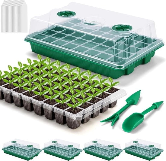 Bacche di propagazione - 24 celle contenitore di propagazione in plastica foglio di propagazione per fiori seme contenitore di propagazione con apertura regolabile per giardino casa propagazione (4 pezzi, con 20 pezzi etichette per piante e 2 pezzi .)