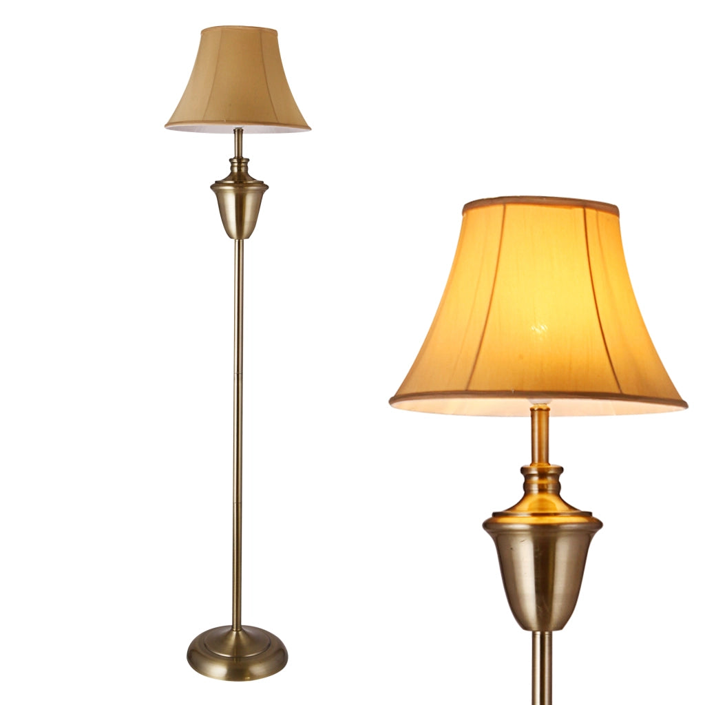 Lampada da Terra Madrid Paralume in Tessuto a Forma di Cono - Beige / Marrone - lux.pro