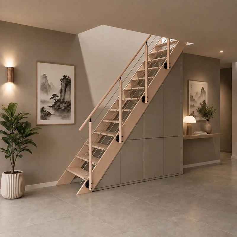 NOVESTA - Scala dritta in legno con balaustra