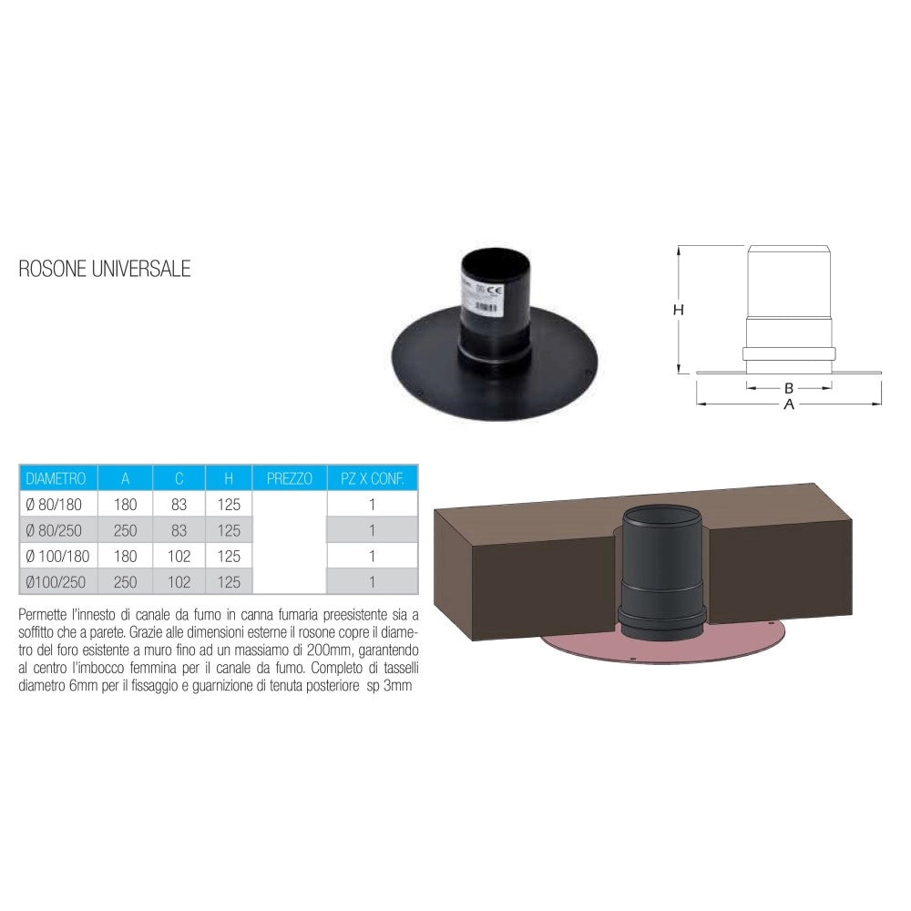 Rosone unico nero pellet da 100mm universale ( 100/180mm )