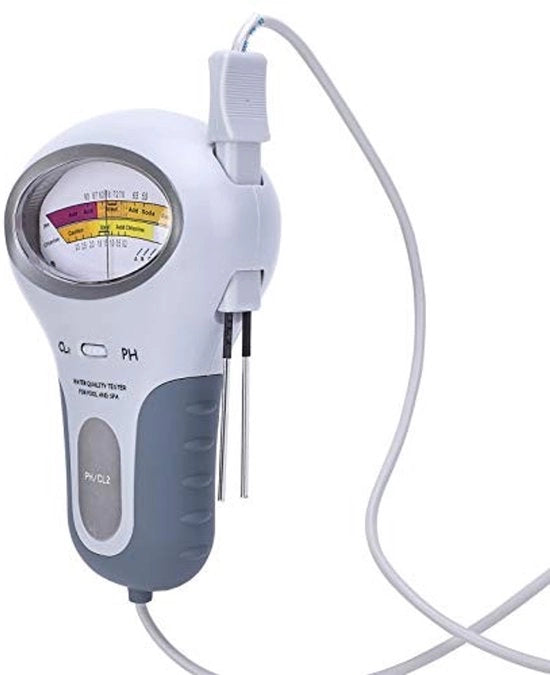 Testatore di Cloro con grande schermo - pH - Analizzatore di Qualità dell'Acqua - Sonda per Piscina - 1 x Analizzatore CL2 - Inclusa Guida - Test di Qualità dell'Acqua