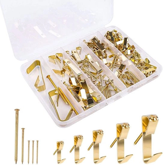Haken per Fotolijsten - Spieghini per Parete in Acciaio Inox - Giallo Oro - Haken di Montaggio per Specchi - Adatti per Cemento e Legno