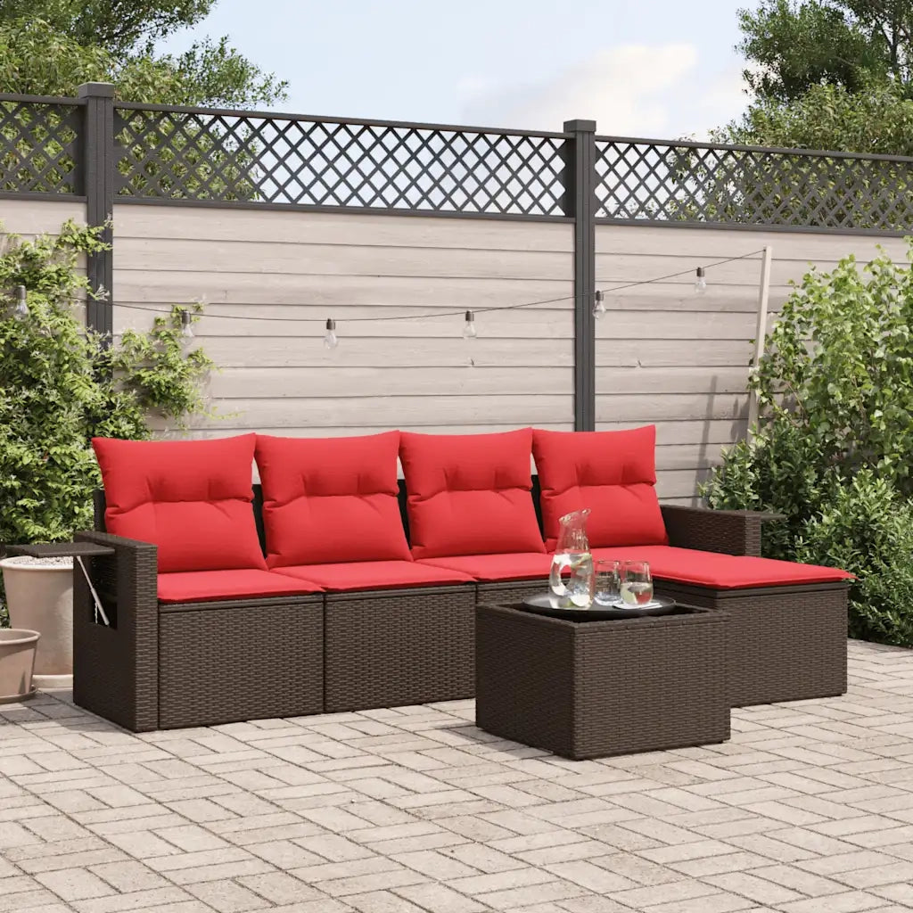 Set Divani da Giardino 6 pz con Cuscini Marrone in Polyrattan 3220103