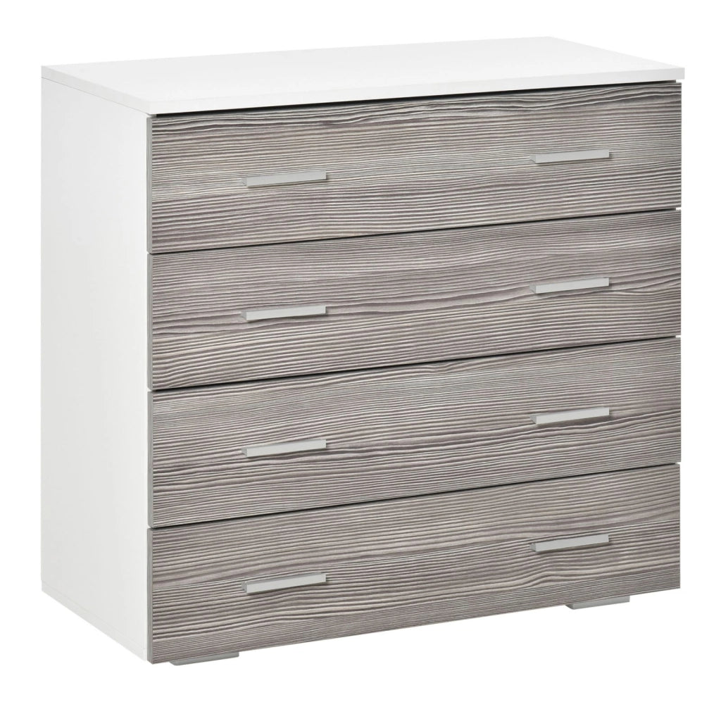 EasyComfort Cassettiera Camera da Letto, Comò Camera da Letto con 4 Cassetti con Maniglie in Alluminio e Struttura in Legno, per Soggiorno e Sala da Pranzo, 76x35x72cm, Bianco e Grigio