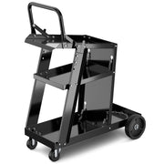 Carrello per saldatore con tavolo inclinabile e 4 ruote per serbatoio-Carrello da saldatura a 3 livelli con catene anti-ribaltamento Nero
