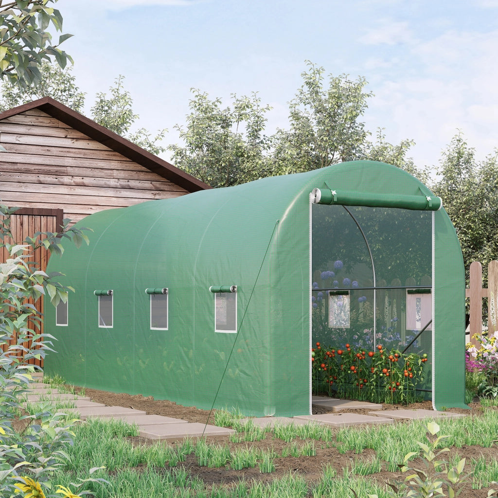 Serra a tunnel verde in polietilene con finestra per pomodori, 500x200x210 cm, per orto e coltivazione di piante