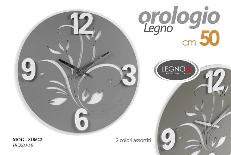 OROLOGIO IN LEGNO TONDO 50X50 CM IN COLORE GRIGIO DECORATO