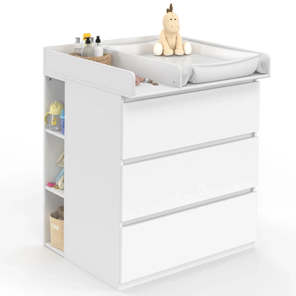 IDMarket - AMBRE cassettiera bianca fasciatoio a 3 cassetti e 2 ripiani estraibili