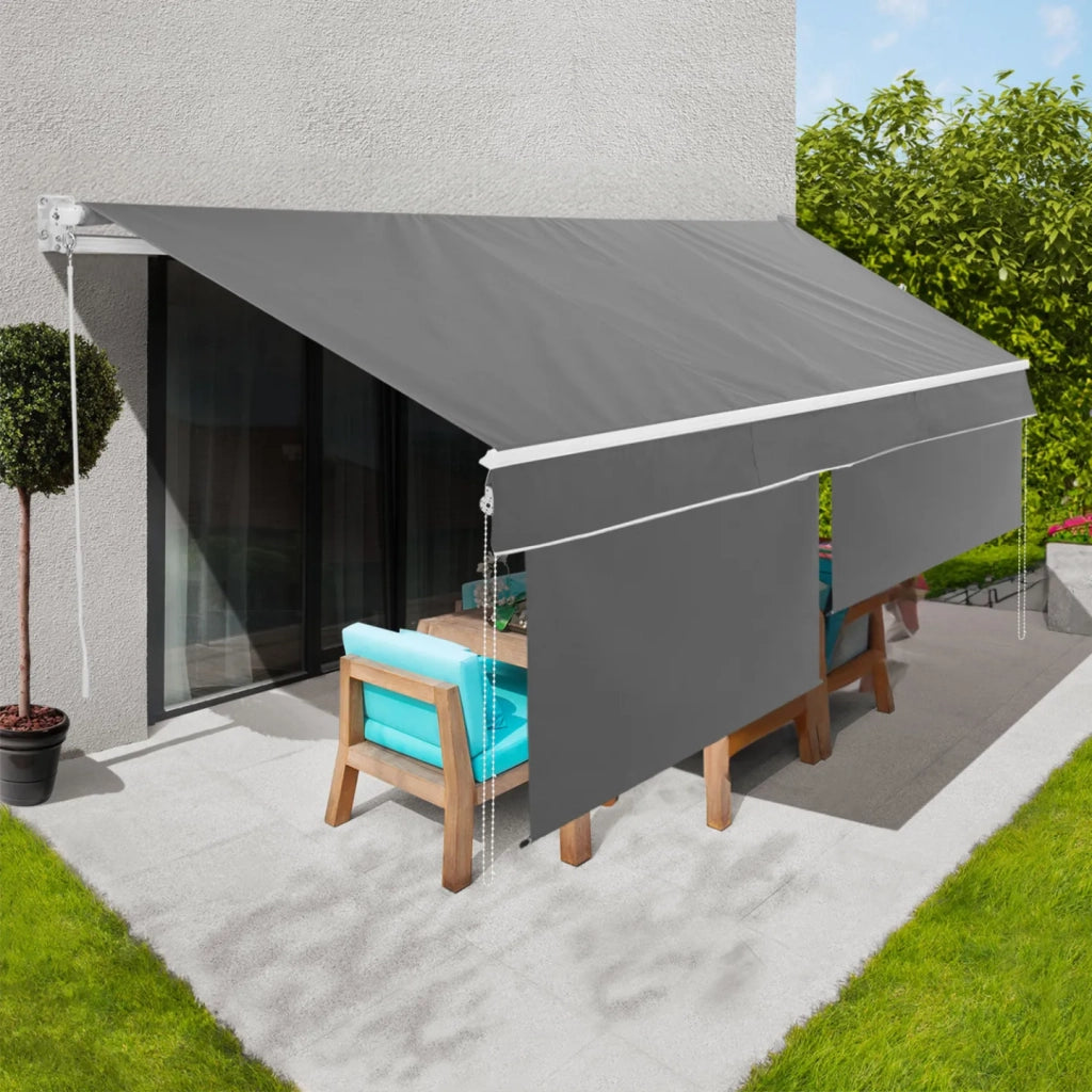 IDMarket - Toldo manual 3,95x3 M gris antracita con faldón H.1,40 M