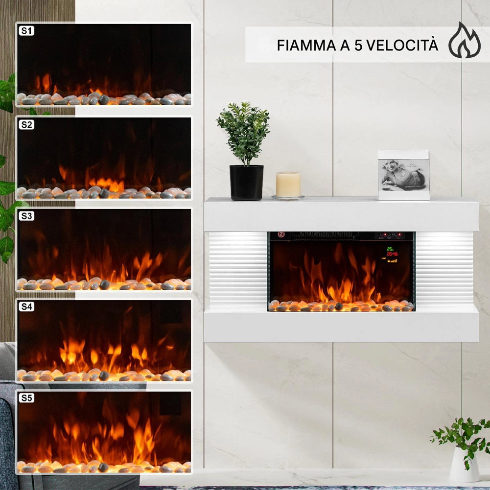 Camino Elettrico Saint Moritz da Parete con Fiamma Realistica Caminetto a Muro