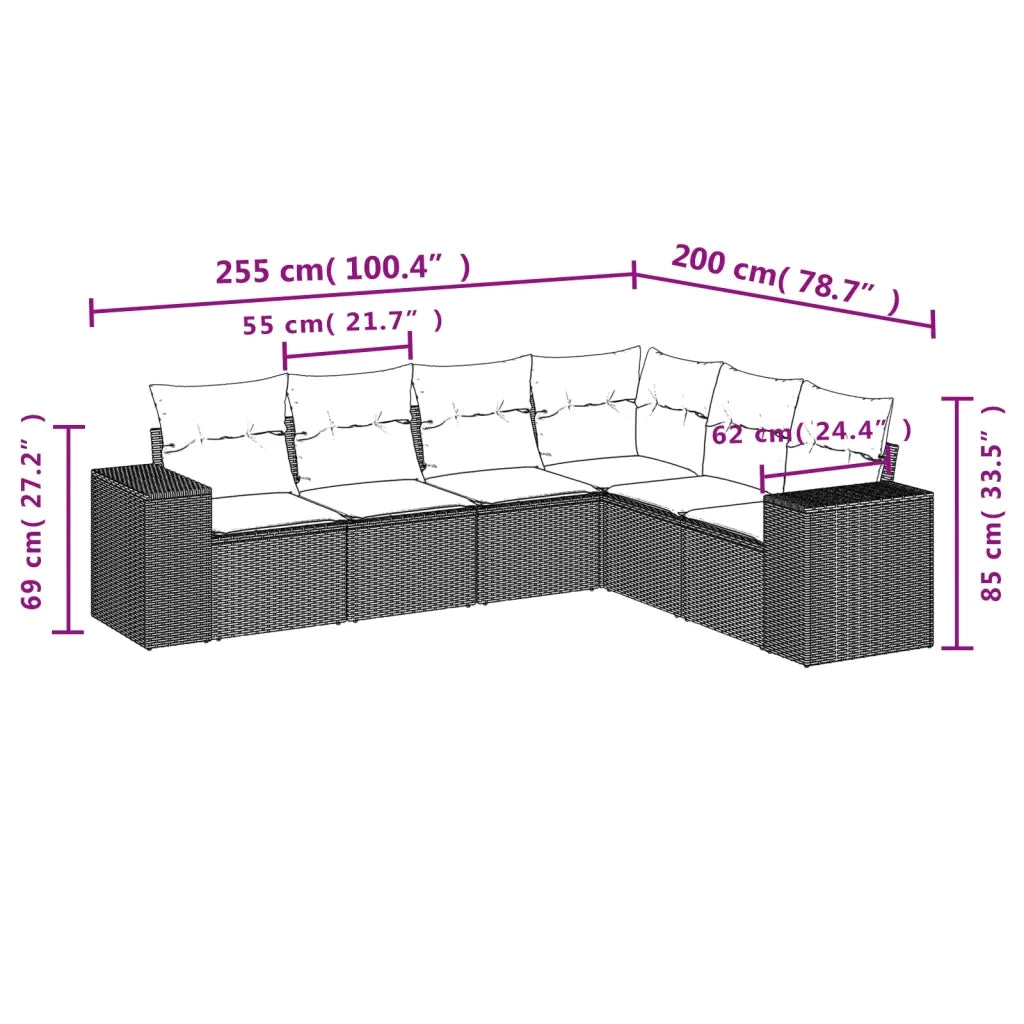 Set Divano da Giardino 6 pz con Cuscini Beige in Polyrattan 3254945