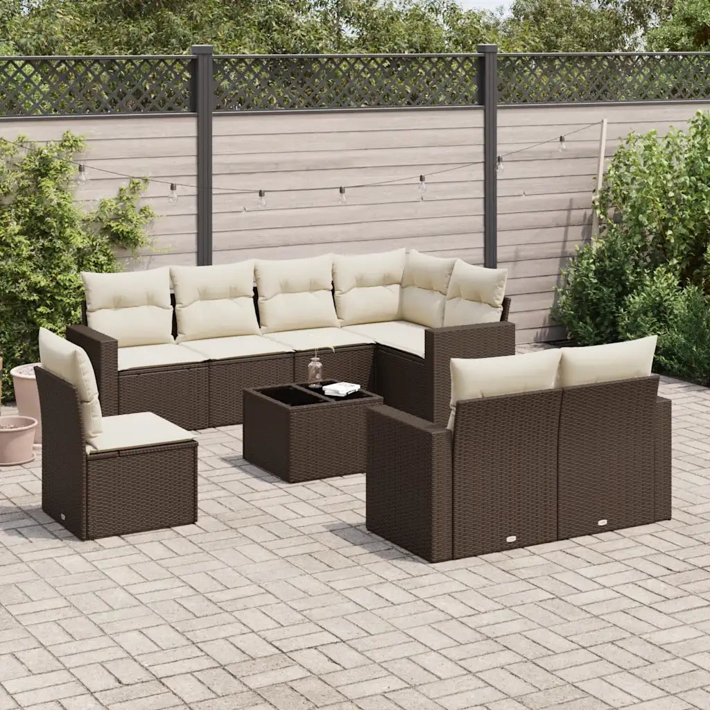 Set Divani da Giardino 9pz con Cuscini Marrone in Polyrattan 3251590