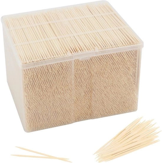 Sticks per Cocktail a Bambù 3500 Stuks - Sticks per Cocktail a Legno - Plettro per Cocktail a Due Facce - Sticks per Antipasto Portatili - Ideali per il Finger Food - Scatola Rigida in Plastica