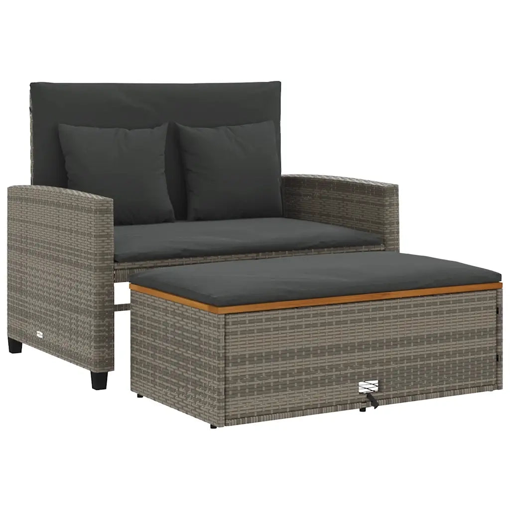 Divano Giardino con Cuscini 2 Posti Grigio in Polyrattan Acacia 365142