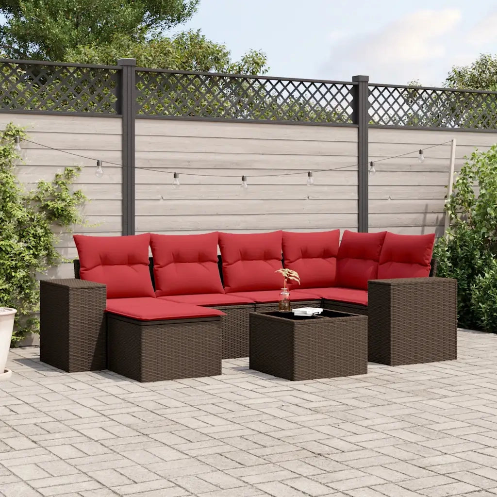 Set Divani da Giardino 7 pz con Cuscini Marrone in Polyrattan 3222873