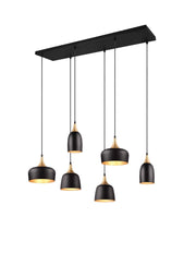 Lampada a sospensione 6 diffusori Chiraz nero e oro