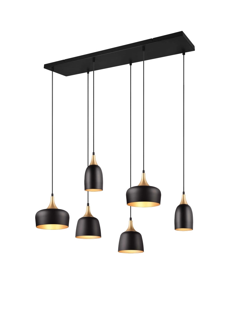 Lampada a sospensione 6 diffusori Chiraz nero e oro