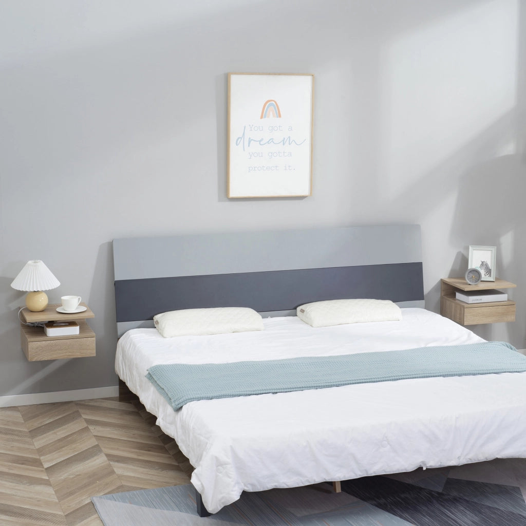 EasyComfort Set da 2 Comodini Moderni Sospesi con Cassetto e Ripiano in Legno 35x32x22.5cm, Rovere