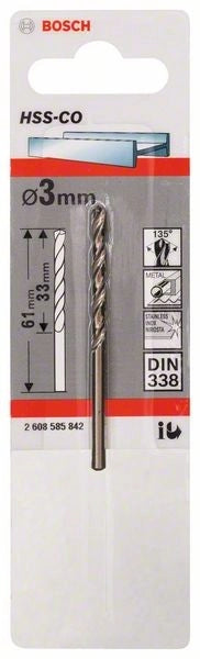 2608585842 - Punte per metallo HSS-Co, DIN 338 3 x 33 x 61 mm