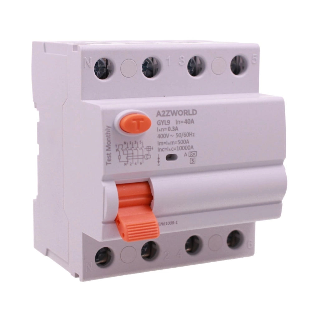 RCCB Interruttore Differenziale Selettivo Tipo A S 300mA/0.3A 3P+N 4M 10kA AC 400V IP20 Elettromeccanico IEC61008-1 GYL9, Corrente Disponibili 40A 63A 100A (40A)