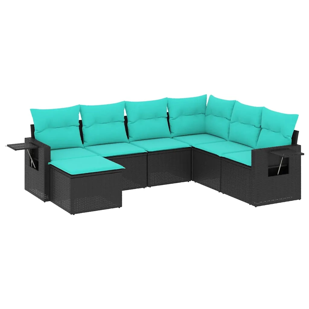 Set Divani da Giardino 7 pz con Cuscini Nero in Polyrattan 3220496