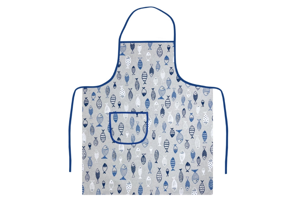 Pack 2 Pezzi Grembiule Alto Pettorina Cucina Chef Casa Con Tasche Pesci Azzurro