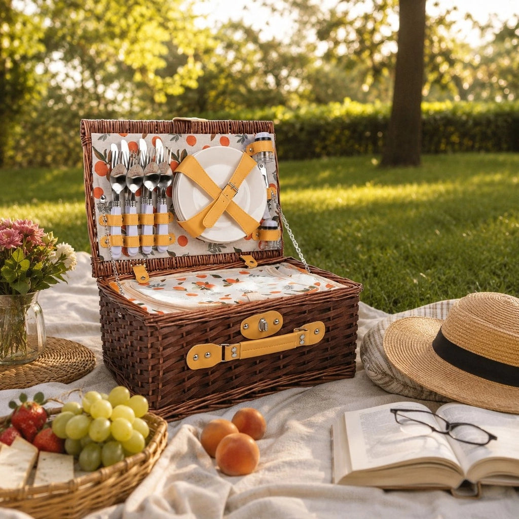 Cestino da picnic per 4 persone, marrone scuro, 40x28x19h cm