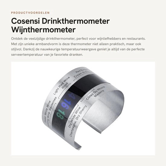 Termometro per Vino Armband con Design Comodo - Adatto per l'Uso in Ristoranti - Misura la Temperatura del Vino