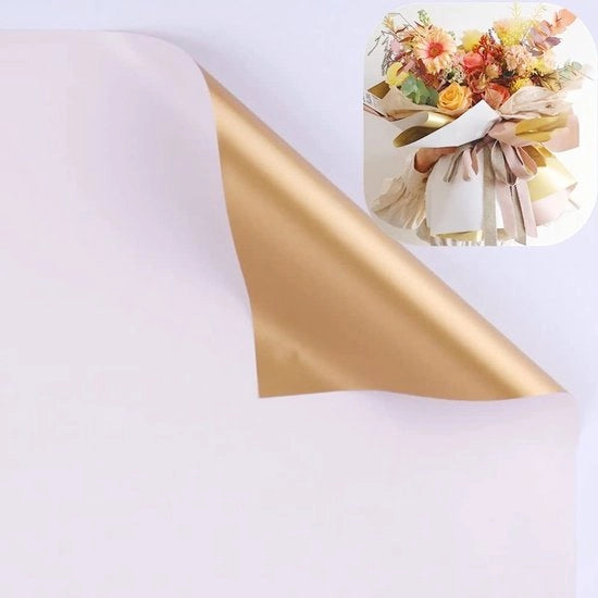 Papier per impacchi doppio - Fiori d'oro - Impermeabile e resistente - 50 x 50 cm - Ideale per fiori di bouquet - Adatto per artigianato