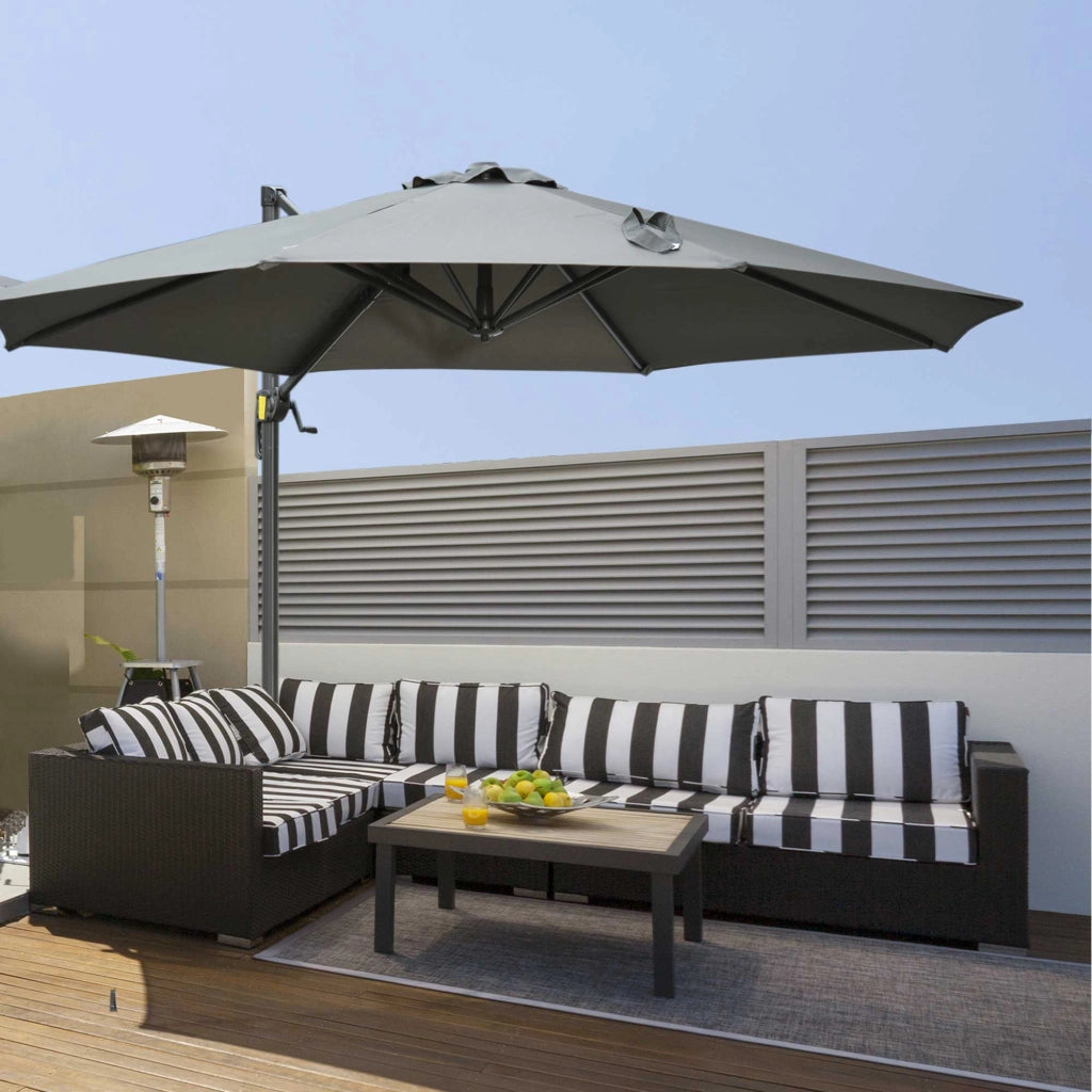 EasyComfort Ombrellone da Giardino a Manovella e a 8 Stecche con Angolazione Regolabile, Ø2.95x2.5 m, Grigio