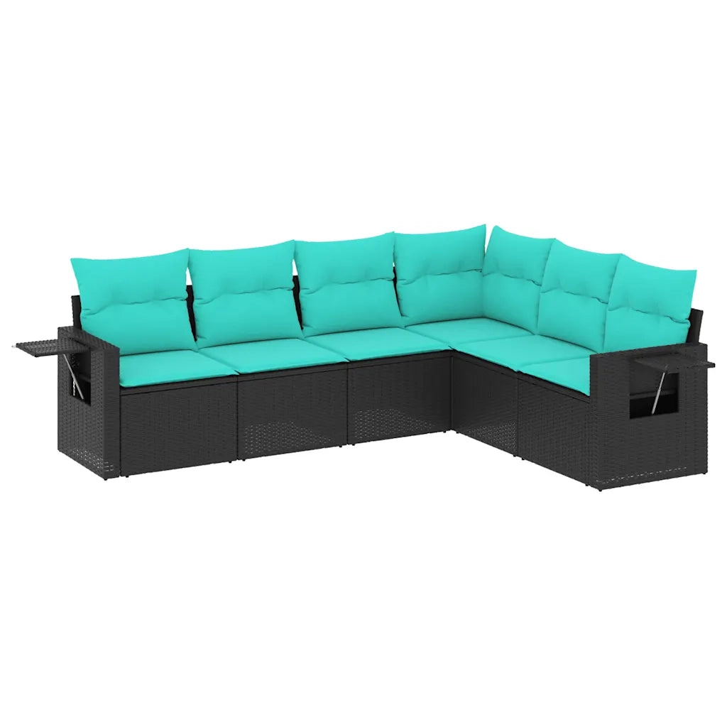 Set Divani da Giardino 6 pz con Cuscini Nero in Polyrattan 3220206
