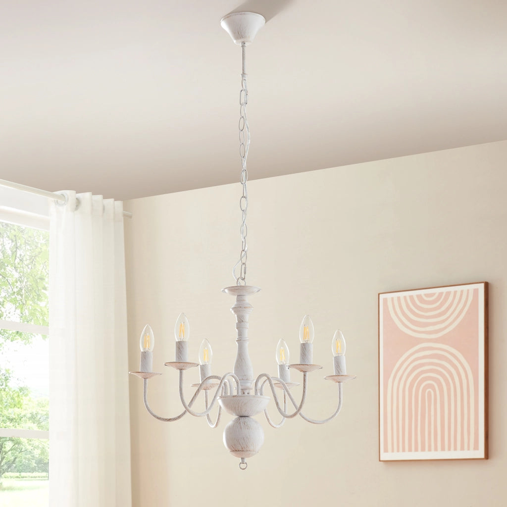 Lampadario Berkeley con 6 Bracci Curvi E14 Bianco Vintage lux.pro