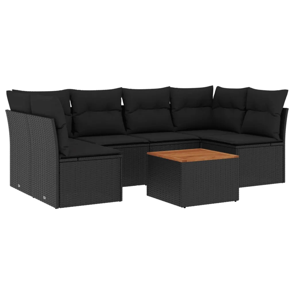 Set Divani da Giardino con Cuscini 7pz Nero Polyrattan