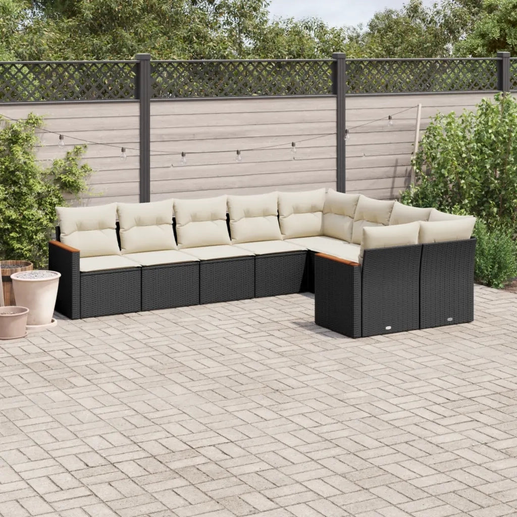 Set Divani da Giardino 9 pz con Cuscini Nero in Polyrattan 3258703