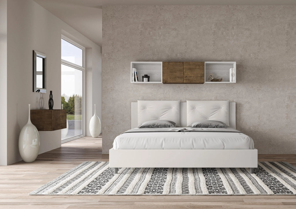 BS COM Letto con rete imbottito 180x190 similpelle bianco